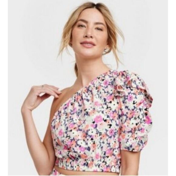 UNIVERSAL THREAD One Shoulder Puff Sleeve Crop Top *NEW* - Picture 1 of 8